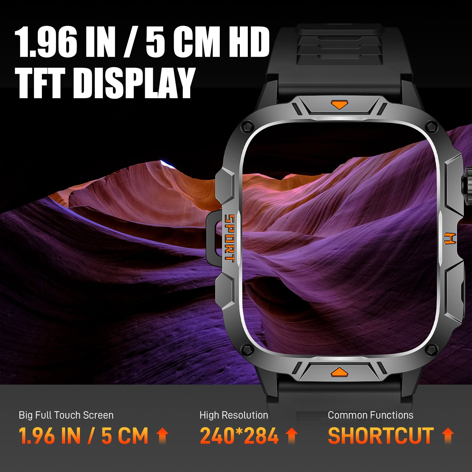 Cyberdyer Men's Smart Watch with LED Flashlight, 1.96" HD Screen, 100+ Sports Modes, 25-Day Standby, Compatible with iPhone & Android, Holiday Gift