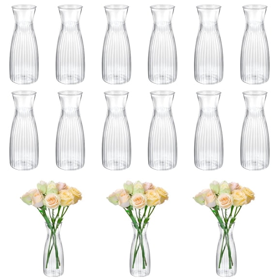 12pcs Gifts Transparent Plastic Flower Vase Hydroponic Bouquet Supplies Pot Home Desk Decor Flower Arrangement Container Wedding Decoration