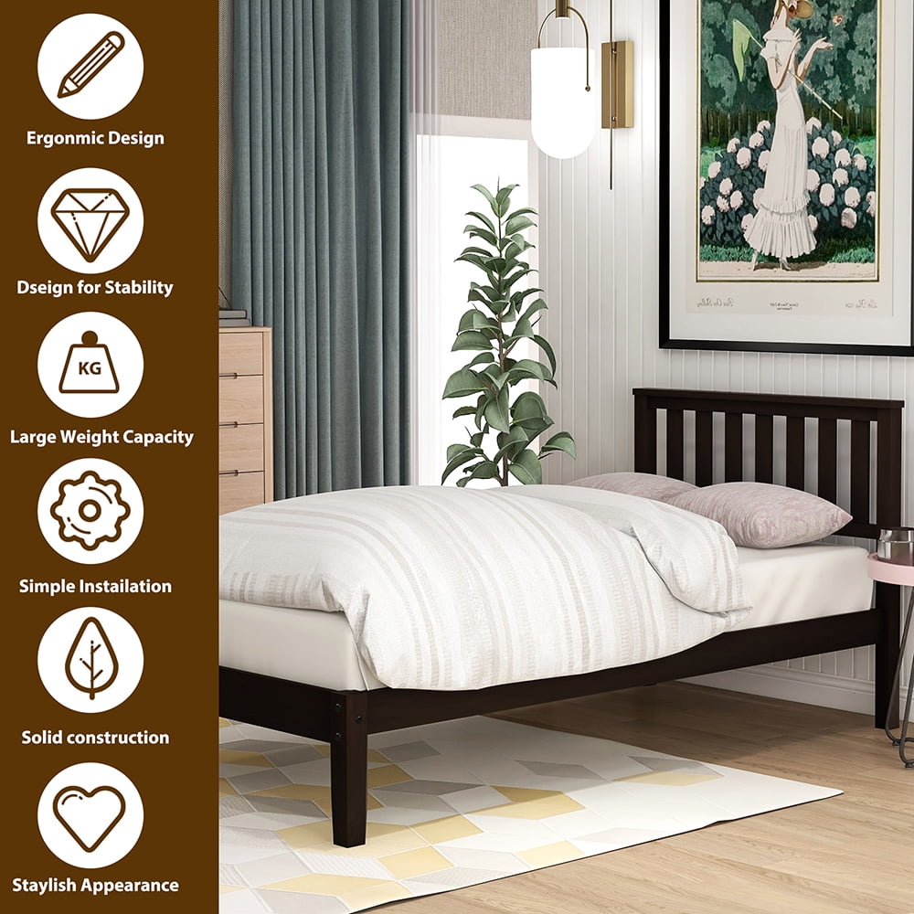 Lowestbest Classic Pine Wood Platform Bed, Twin, Espresso Lowestbest Classic Pine Wood Platform Bed, Twin, Espresso