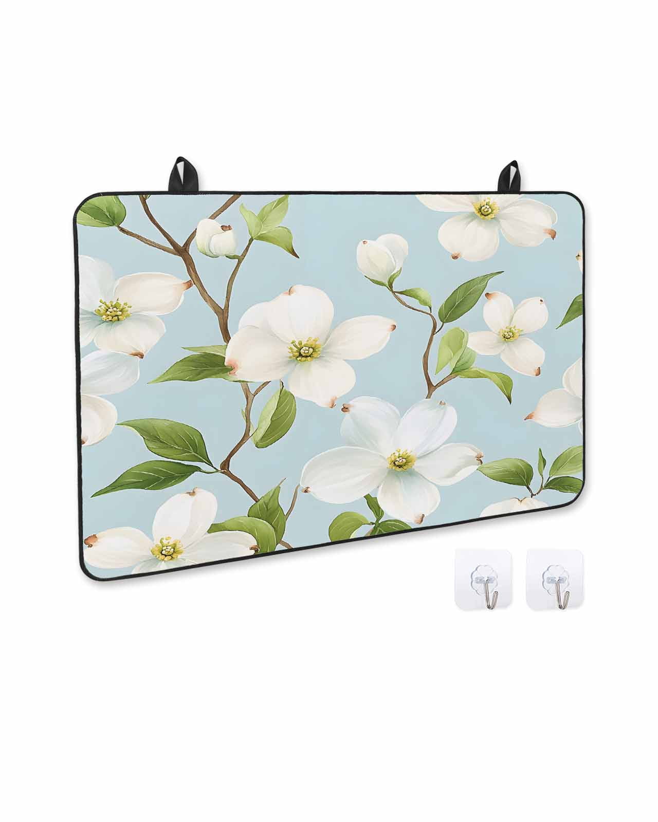nqOlkjepod Large Induction Cooktop Protector Mat 36"x21", Flower Floral Stove Top Covers for Electric Stove, Country Branch Leaves Watercolor Blue Stove Burner Cover Mats, Glass Top Stove Cover