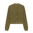 thumbnail image 5 of Womens Cropped Jacket Fashion Long Sleeve Button Down Outwear Coats Varsity Shacket with Side Pockets Olive Green 3XL, 5 of 6