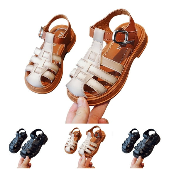 Sopiago Toddler Girls Summer Sandal Open Toe Princess Dress Shoes for Girls PU Leather Rubber Sole Flats Sandals Wedding School Shoes White,2 (Toddler/Little Kid/Big Kid)
