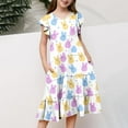 thumbnail image 2 of Girls Easter Clothes Ruffle Tiered Dress Fly Sleeve Crew Neck Cute Bunny Eggs Print Spring Holiday Short Dress (10-11 Years, Easter #A), 2 of 5