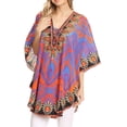 thumbnail image 3 of Sakkas Tallulah Wide Circle Blouse Poncho Top With Tie Neck Enclosure With Beads - Blue / Orange - OS, 3 of 4