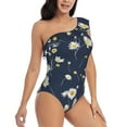 thumbnail image 3 of Rateoe Daisies Flowers Pattern Women One Piece Swimsuits Tummy Control One Shoulder Bathing Suits Ruffle Swimwear-XX-Large, 3 of 6