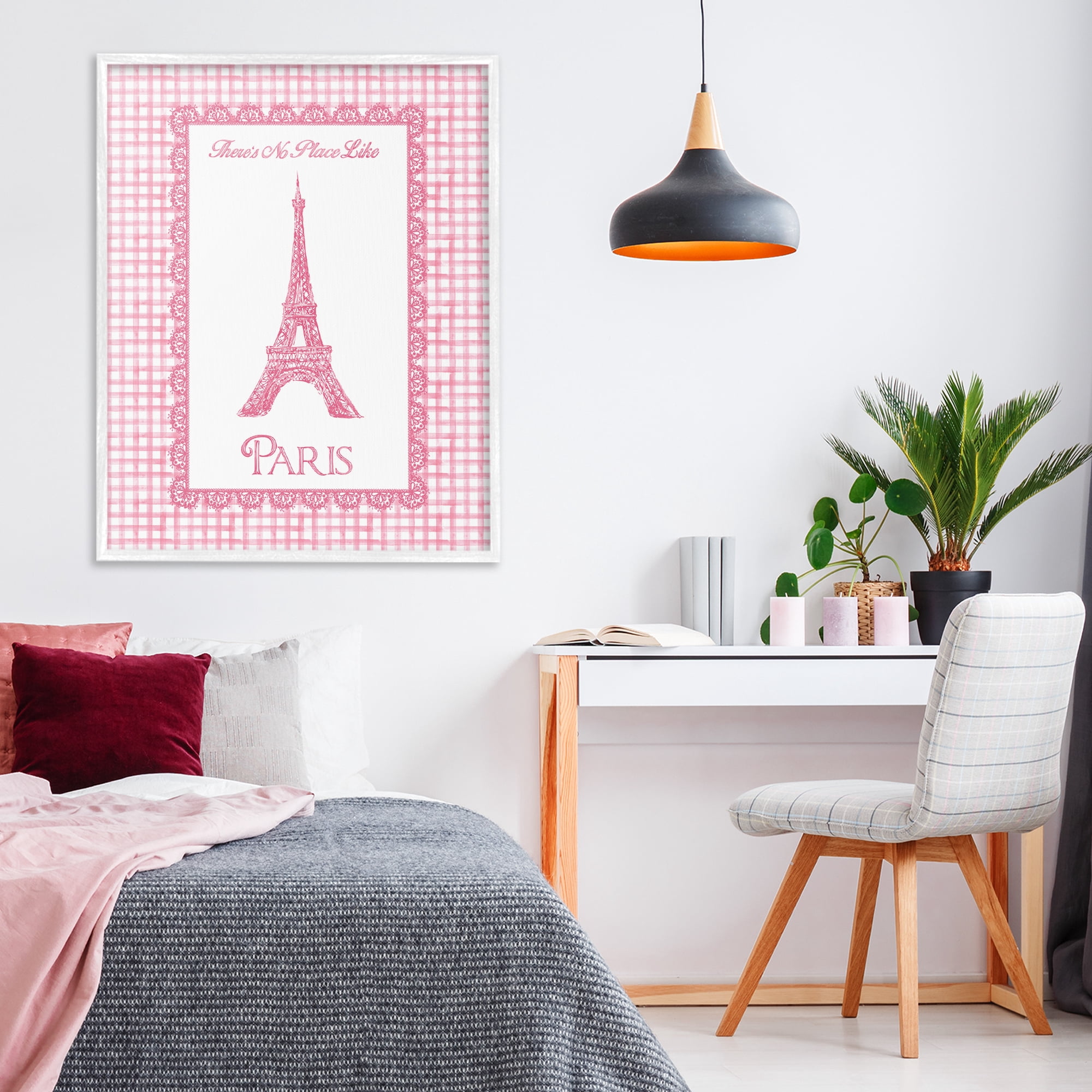 Stupell Industries No Place Like Paris Pink Lace White Framed Giclee Art, design by Conrad Knutsen