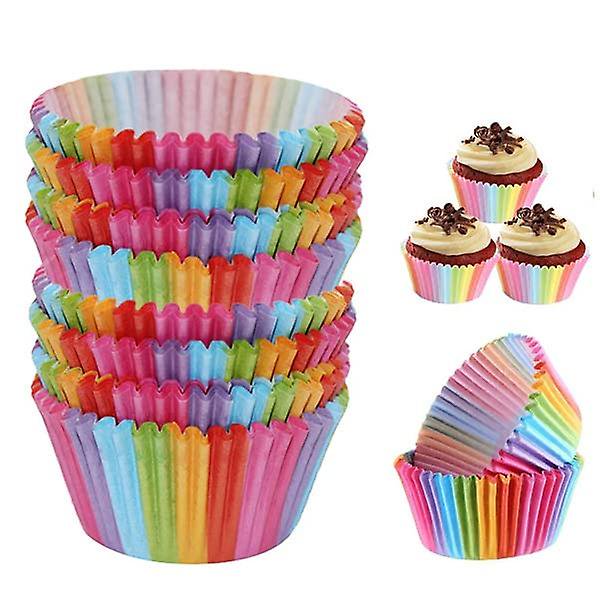 100 cajas de cupcakes, tazas de papel para pasteles, cajas de panecillos, tazas de color arco iris, mini cajas para magdalenas, tazas para hornear para uso doméstico Afortunado Sencillez