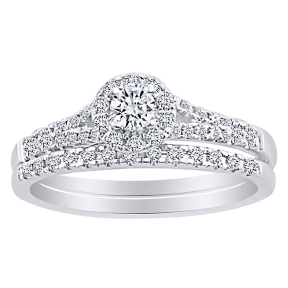 AFFY Round Cut White Natural Diamond Bridal Ring Set In 10K Solid White Gold (0.5 cttw)-4