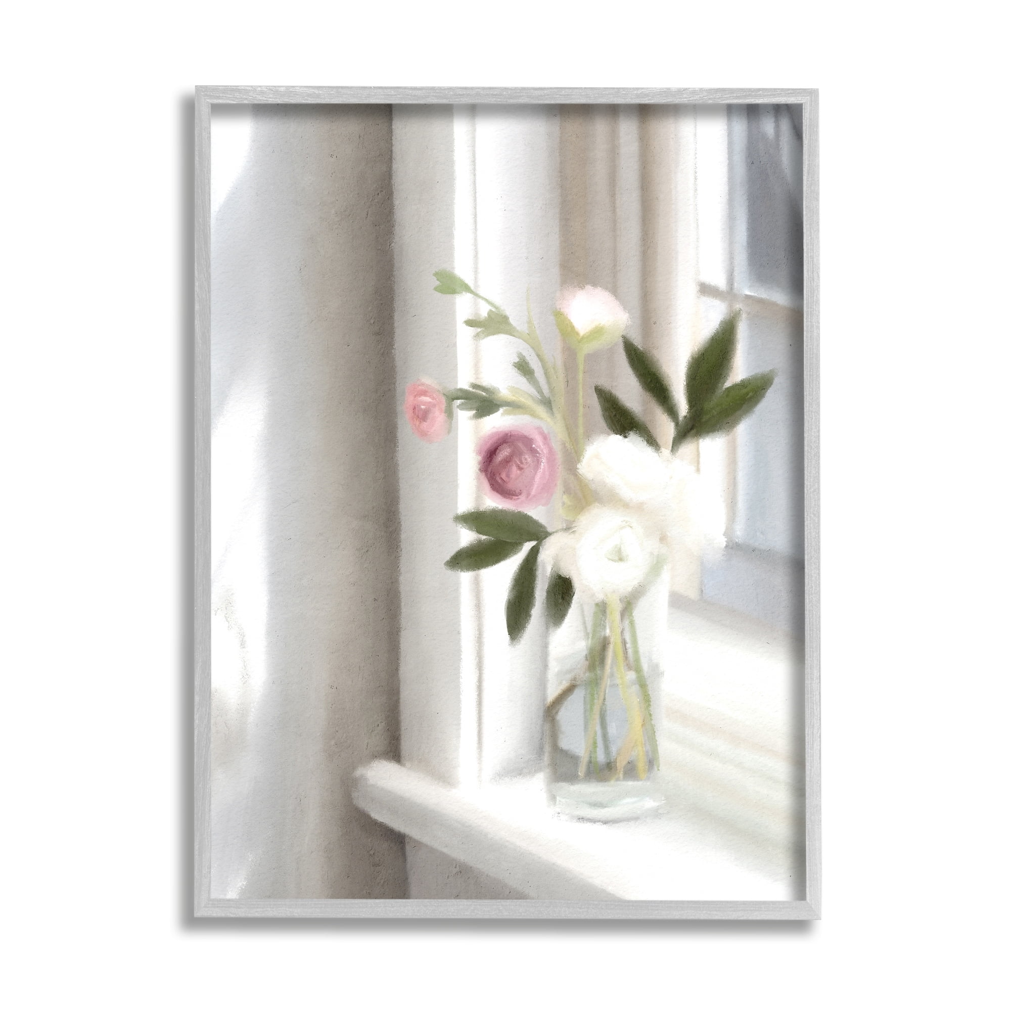 Stupell Industries Sunlit Flower Bouquet Blooming White Petals Windowsill Painting Gray Framed Art Print Wall Art, Design by Leah Straatsma