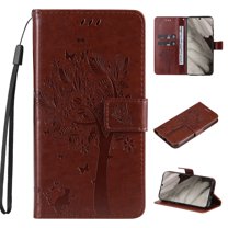 Designed for Samsung Galaxy S25 Case Wallet for Women, Flip Folio Cover with Embossed PU Leather Kickstand Credit Card Holder Magnetic Wrist Strap Protective Case for S25, Brown