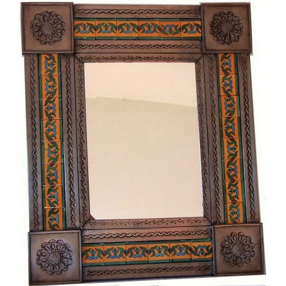 Small Brown Yellow Liz Tile Mexican Mirror