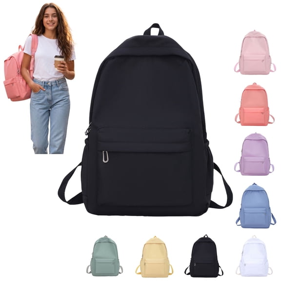 Solid Color School Backpack for Teen Girls & Women, Lightweight Water Resistant Laptop Bookbag, Casual Multi Pocket Daypack for Middle School, College, Daily Commute and Short Travel