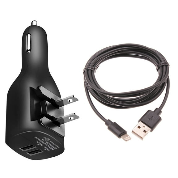 2-in-1 Car Home Charger for iPhone 14/Pro/Max/Plus - 6ft Long USB Cable Power Cord Travel Adapter Charging Wire Folding Prongs