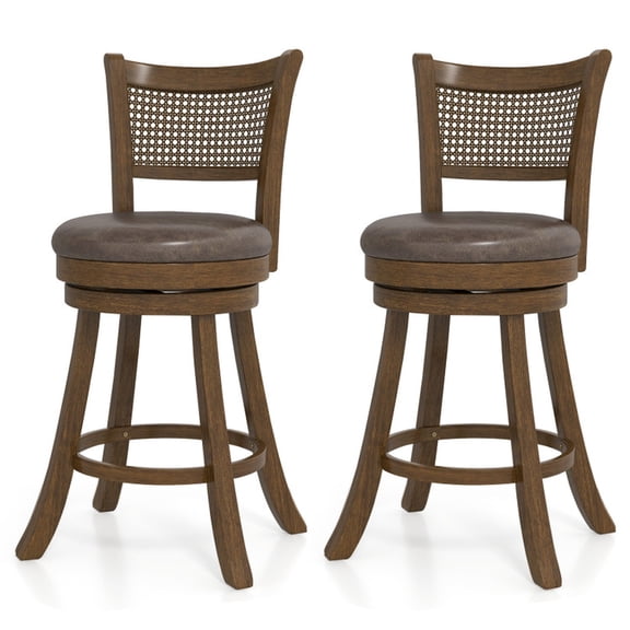 Furnibear Swivel Bar Stools Set of 2 with Leathaire Padded Seat and Backrest for Kitchen Island Counter Height Seating, Brown