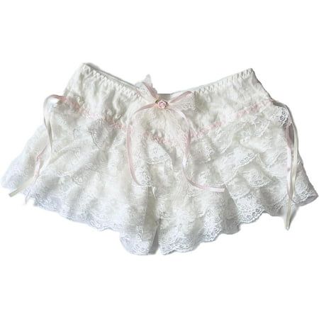 XiaoBanDeng Women Ruffle Bloomers Lace Layered Cute Lolita Pumpkin Pants Sexy Boy Shorts Tiered Bottoms Fairy Y2k Pettipants