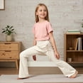 thumbnail image 4 of hotojiny Girl Flare Legging with Skirt Kids Cute Workout Yoga Pants Side Drawstring Bell Bottoms High Waisted Skirted Pant(White,14-15 Years), 4 of 9