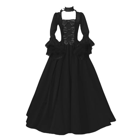 

YOHOME Women Vintage Retro Gothic Long Sleeve Hooded Dress Long Gown
