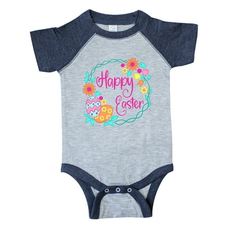 

Inktastic Happy Easter Wreath with Pastel Eggs and Flowers Gift Baby Boy or Baby Girl Bodysuit