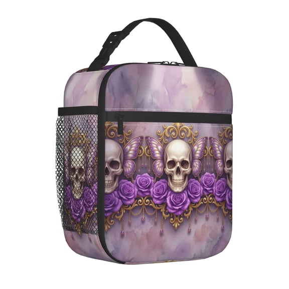 Butterfly Skull Lunch Box For Women Men Insulated Gothic Purple Butterfly Lunch Bag Reusable Large Containers Cooler Lunch Tote Bag For Office Work Picnic Hiking