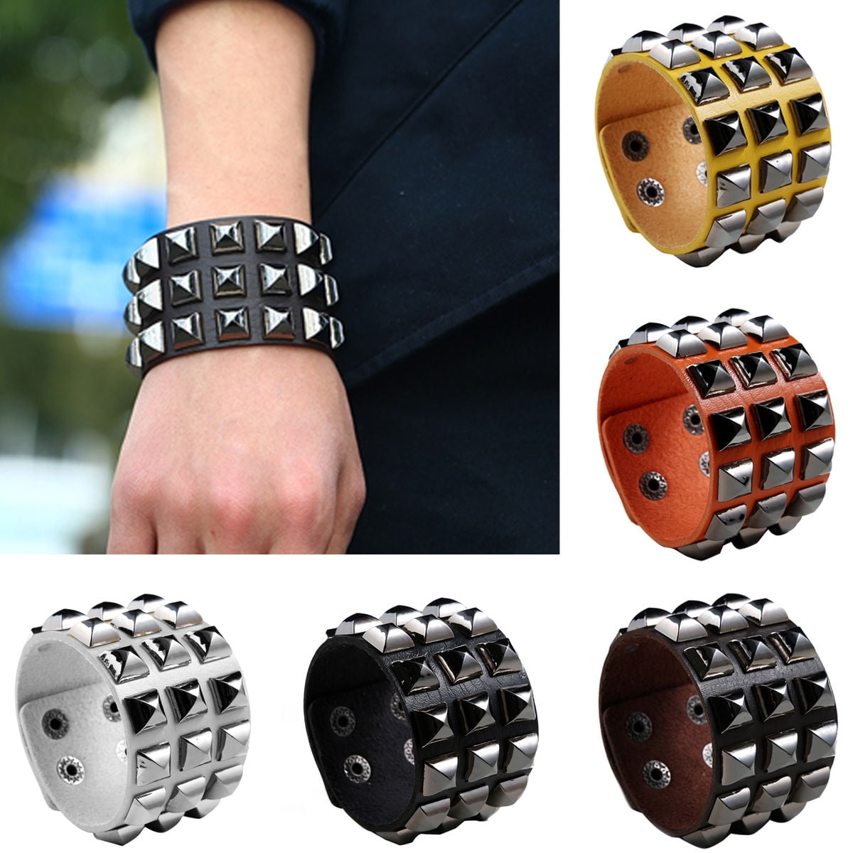 Fashion Punk Unisex Women Men Wristband Metal Studded Leather Bracelet  Hot