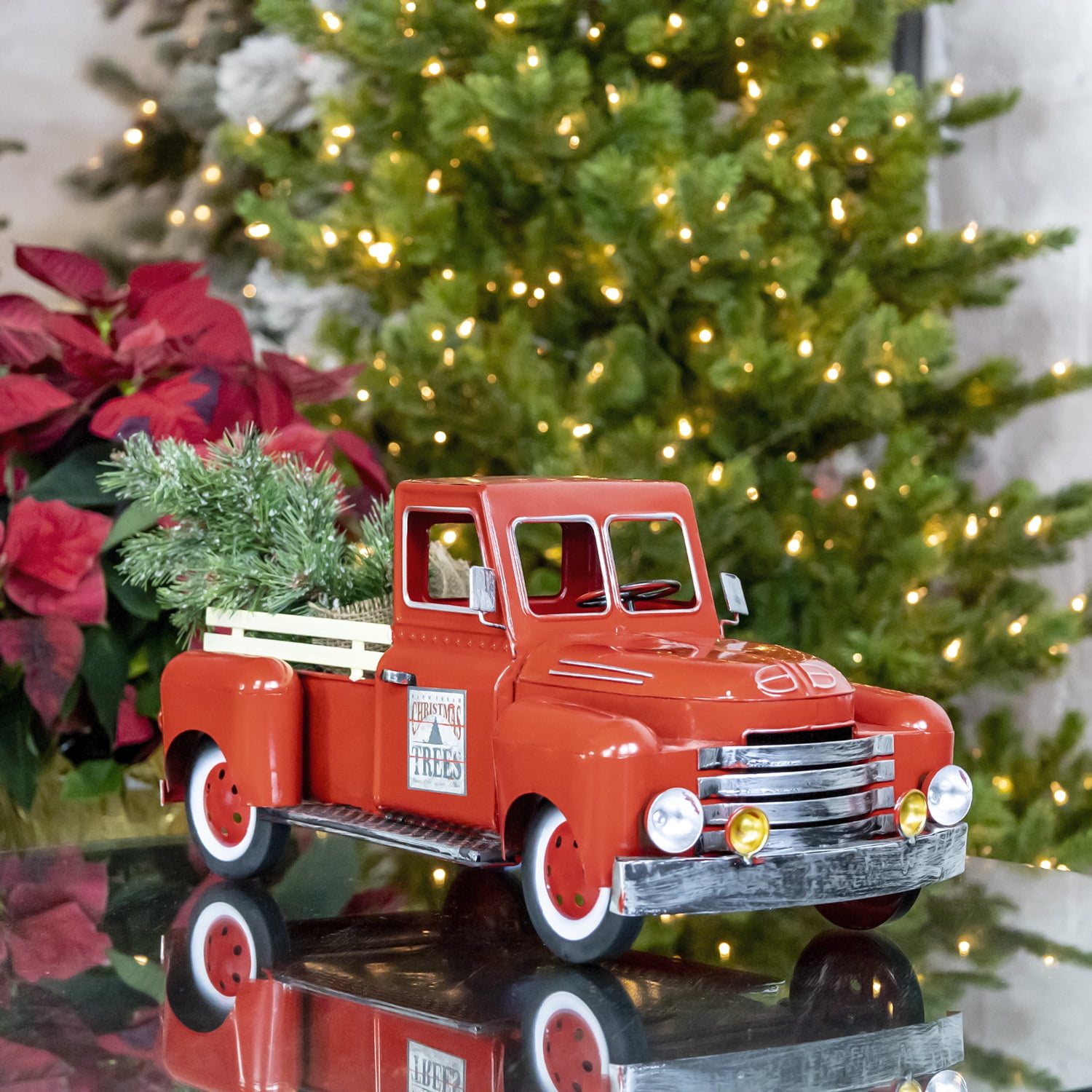 Red Metal Christmas Pickup Truck Decoration - Walmart.com