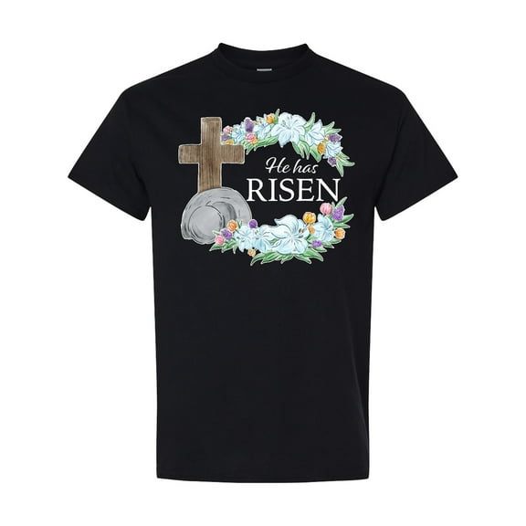 Inktastic Easter He Has Risen with Cross and Flowers T-Shirt