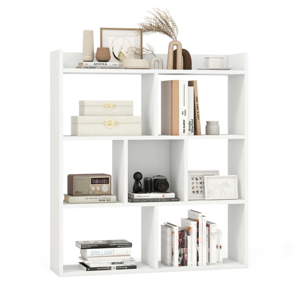 Kadyn Book Rack,Bookshelf, Bookcase,7 Cubes Open-back Bookshelf with Anti-Toppling Devices-White