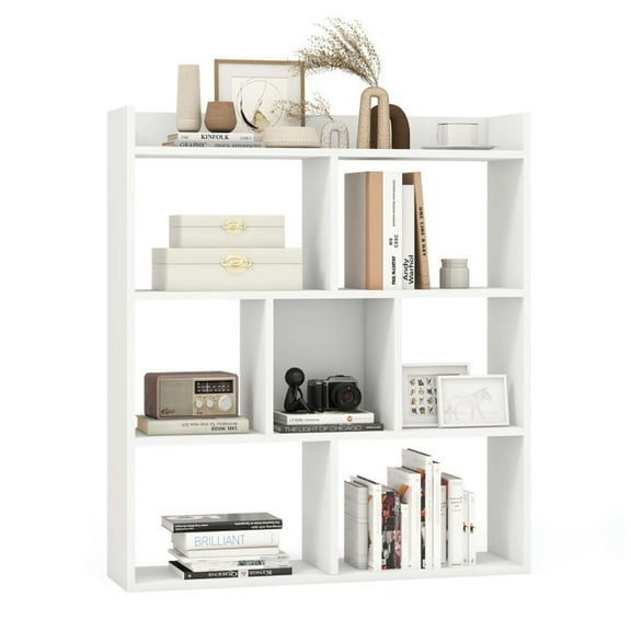 YYAo Bookcase Shelf, Bookshelf, Book Storage Rack, 7 Cubes Open-back Bookshelf with Anti-Toppling Devices-White