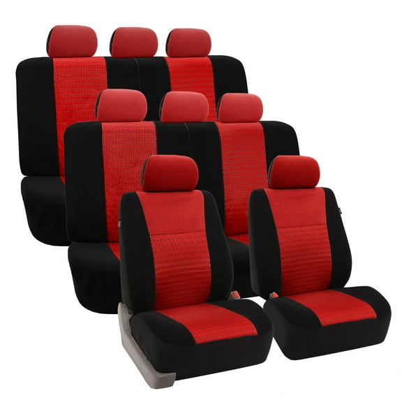 FH Group Trendy Elegence Airbag Compatible and Split Bench 8 Seaters Car Van Seat Covers, Full Set, Red and Black