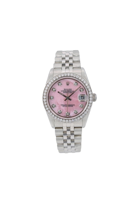 Pre-Owned Rolex Datejust 31MM 68274 Pink Mother of Pearl Diamond Dial Diamond Bezel Stainless Steel Jubilee Bracelet 1.05ct