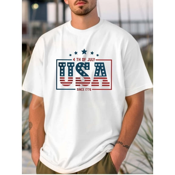 Patriotic USA 4th of July T-Shirt for Men Vintage American Flag Graphic Tee Independence Day Celebration Top Retro Red White Blue Since 1776 Apparel