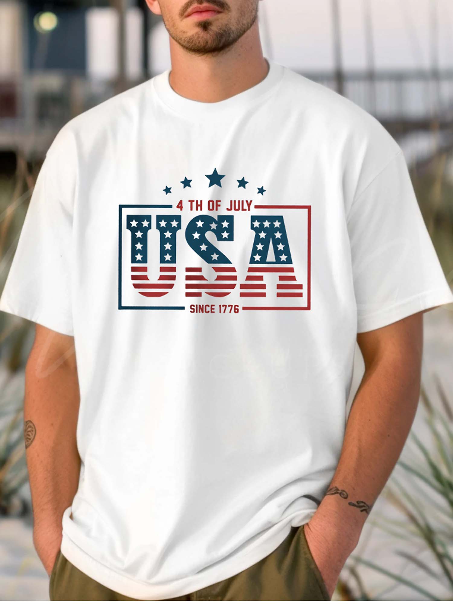 Patriotic USA 4th of July T-Shirt for Men Vintage American Flag Graphic Tee Independence Day Celebration Top Retro Red White Blue Since 1776 Apparel