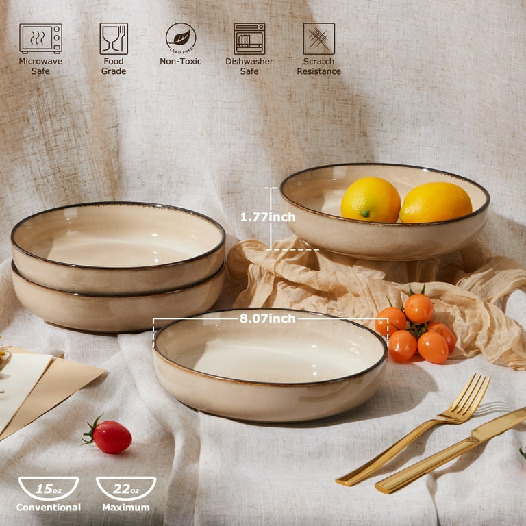 Vesteel Pasta Bowl Set of 4, 22oz Stoneware Salad Pasta Serving