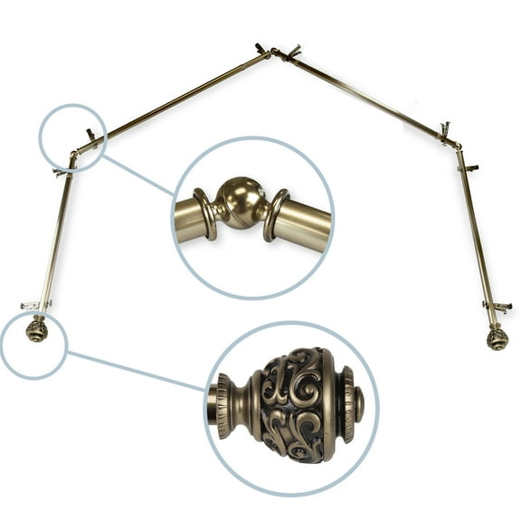 Domovina Raina 13/16-inch 4-Sided Bay WIndow Curtain Rod-Color:Antique Brass