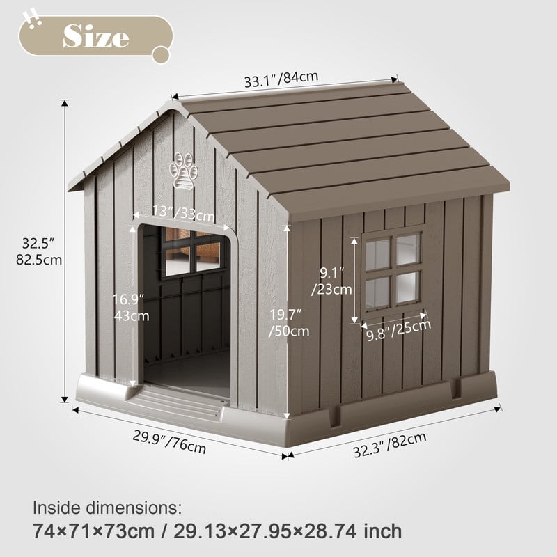 Bifanuo Durable Dog House, Indoor Outdoor Wateproof Doghouse, Pet Plastic Dog kennel for Small Medium Dogs,Grey and Blue ,29.9L x 32.3W x 32.5H Inchs