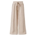 thumbnail image 4 of VEKDONE Womens Drawstring Wide Leg Pants Casual Elastic High Waist Striped Palazzo Trouser Loose Fit Lightweight Beach Lounge Pants with Pockets Brown XXL, 4 of 9