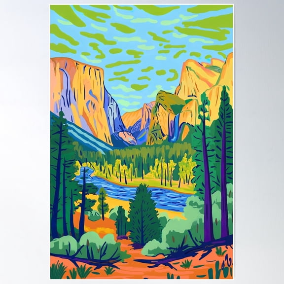 Colorful Yosemite, United States Poster Wall Art, Modern Wall Decor For Living Room Bedroom, 24x36 UNFRAMED