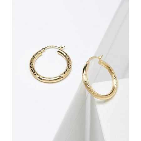 - 14k Gold Classic Diamond-Cut Hoop Earrings