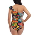 thumbnail image 5 of Rateoe Psychedelic Faces Colorful Pattern Women One Piece Swimsuits Tummy Control One Shoulder Bathing Suits Ruffle Swimwear-Medium, 5 of 6