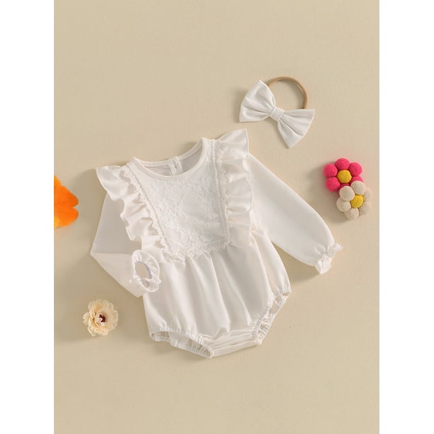 WIFORNT Bebe Fille Volants Dentelle Volants Boutons Col Rond Manches Longues Combinaisons Automne Vetements Bodys avec Bandeau
