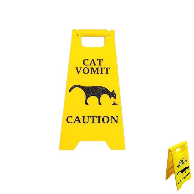Señal de vómito de gato: señal de advertencia para baño, patio y decoración de escritorio, señal de vómito de gato retro de 4 pulgadas: señal humorística para dueño de mascota, señal de advertencia