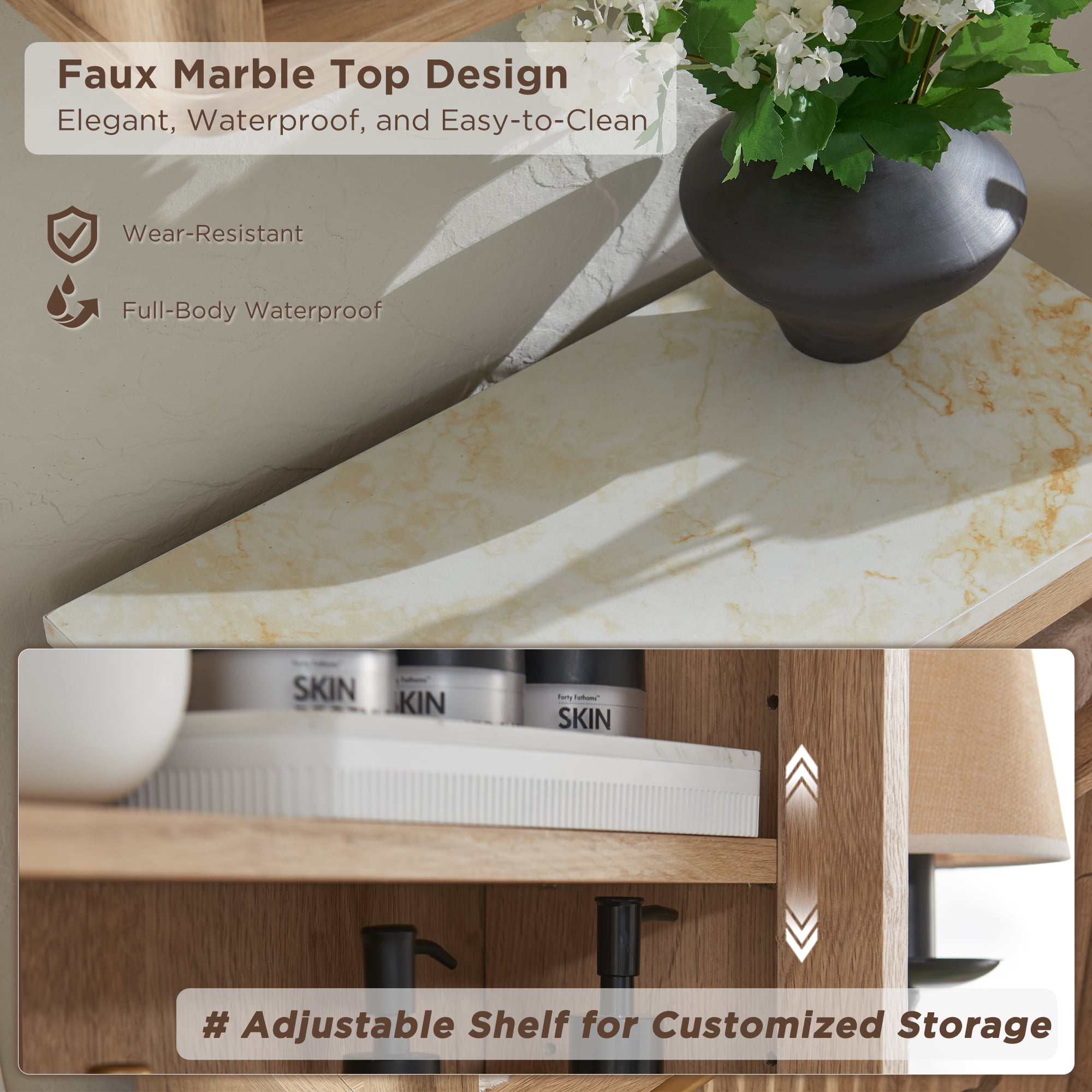 OKD Bathroom Storage Cabinet, Modern Medicine Cabinet with Adjustable Shelf for Kitchen & Living Room, Natural Oak