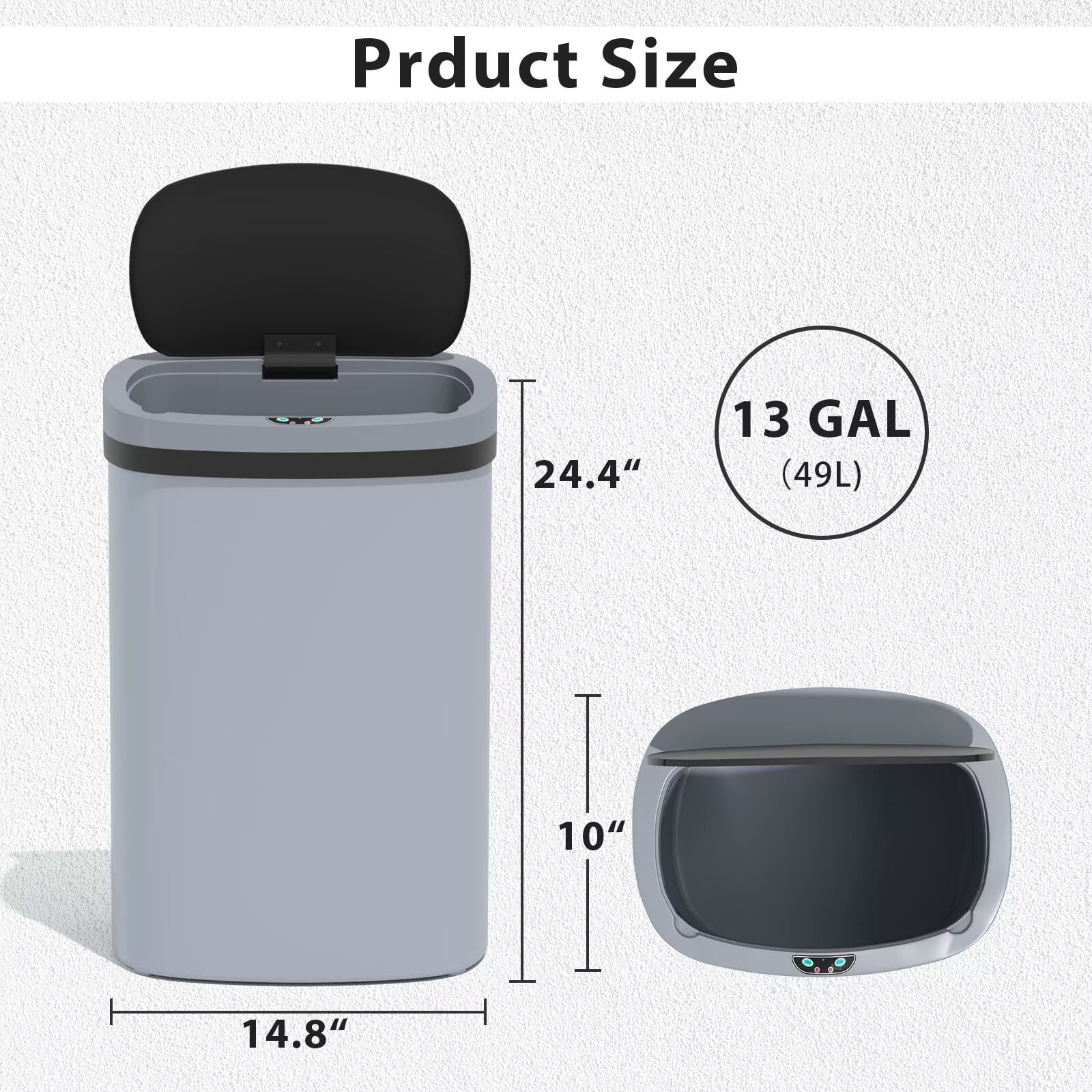CL.HPAHKL Kitchen Trash Can 13 Gallon, Touchless Automatic Garbage Can with Lid, Motion Sensor Trashcan for Kitchen Bathroom Office, Gray