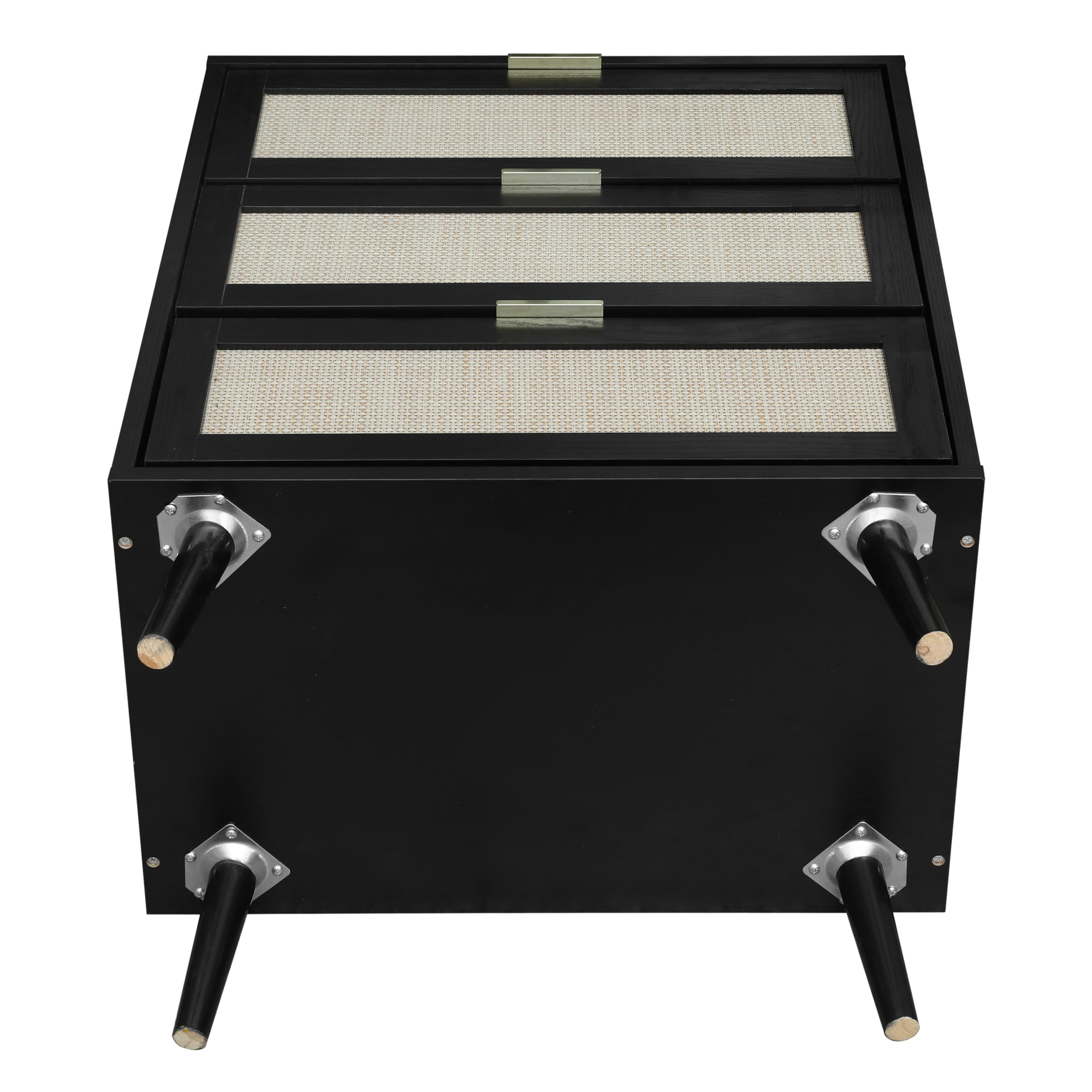 Aukfa 3 Drawer Tall Dresser Nightstand with Rattan Storage Drawer for Bedroom Living Room, Black
