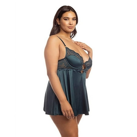 diana Satin & Lace Babydoll W/ring & Keyhole Detail Reflecting Pond 1x