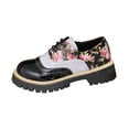 thumbnail image 7 of Oxford Shoes for Women Round Toe Vintage Floral Print Trendy Splice Leather Lug Sole Low Heel Lace up Dress Shoes Black Size 7, 7 of 7