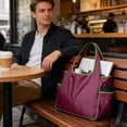 thumbnail image 7 of Foldable Shopping Tote Bag Large Capacity Waterproof Color Block Shoulder Bag With Bottle Holder Portable Reusable Grocery Storage Bag Lightweight Travel Everyday Use Carry Organizer, 7 of 7