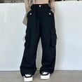 thumbnail image 5 of CYRBOKO Girls Cargo Pants with Pockets, Outdoor Elastic Waist Casual Loose Fit Wide Leg Pants Black Size 7-8 T, 5 of 5