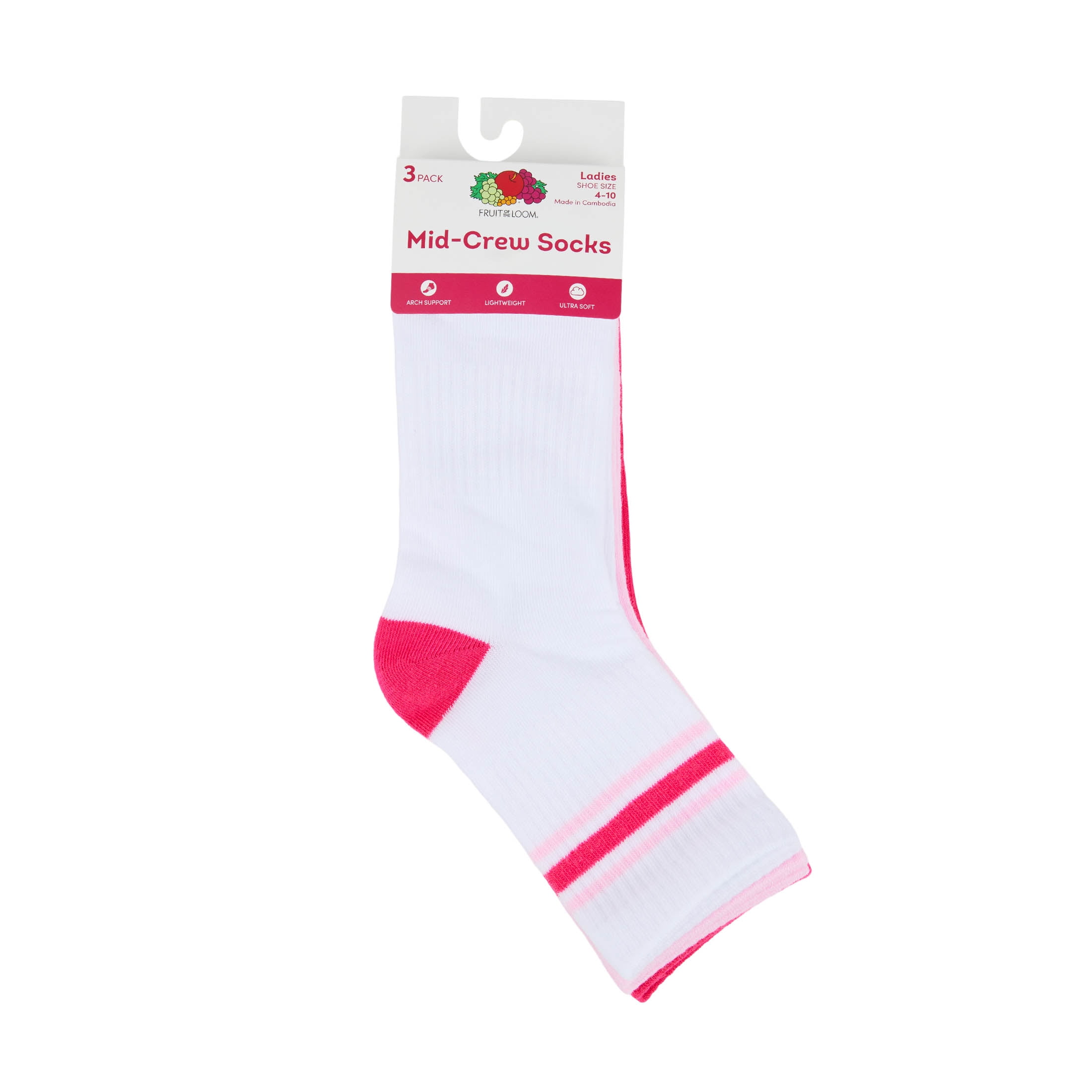 Fruit of the Loom Womens Value Mid Crew Socks, 3-Pack, Sock Sizes 4-10