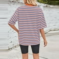 thumbnail image 5 of Olyvenn Women Oversized Striped Color Block Short Sleeve Crew Neck T-Shirts Casual Loose Pullover Tops Summer Tee Shirt Orange M, 5 of 6